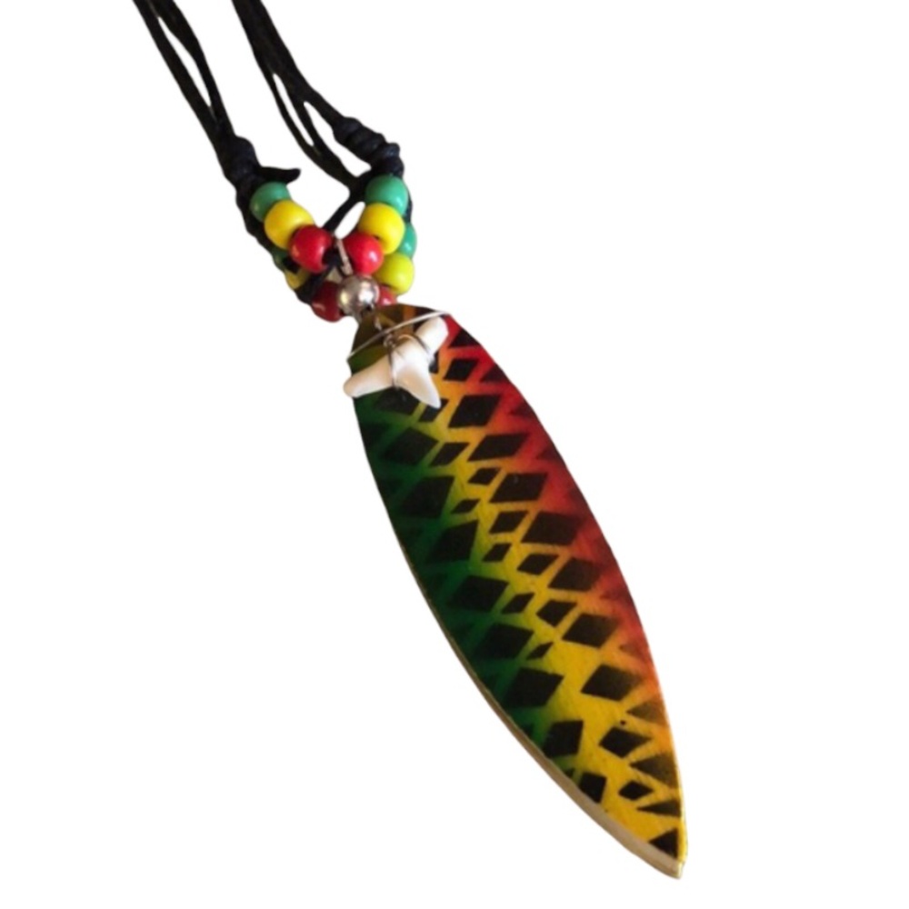 Adjustable Reggae Wood Surf Board & Shark Tooth Necklace #1